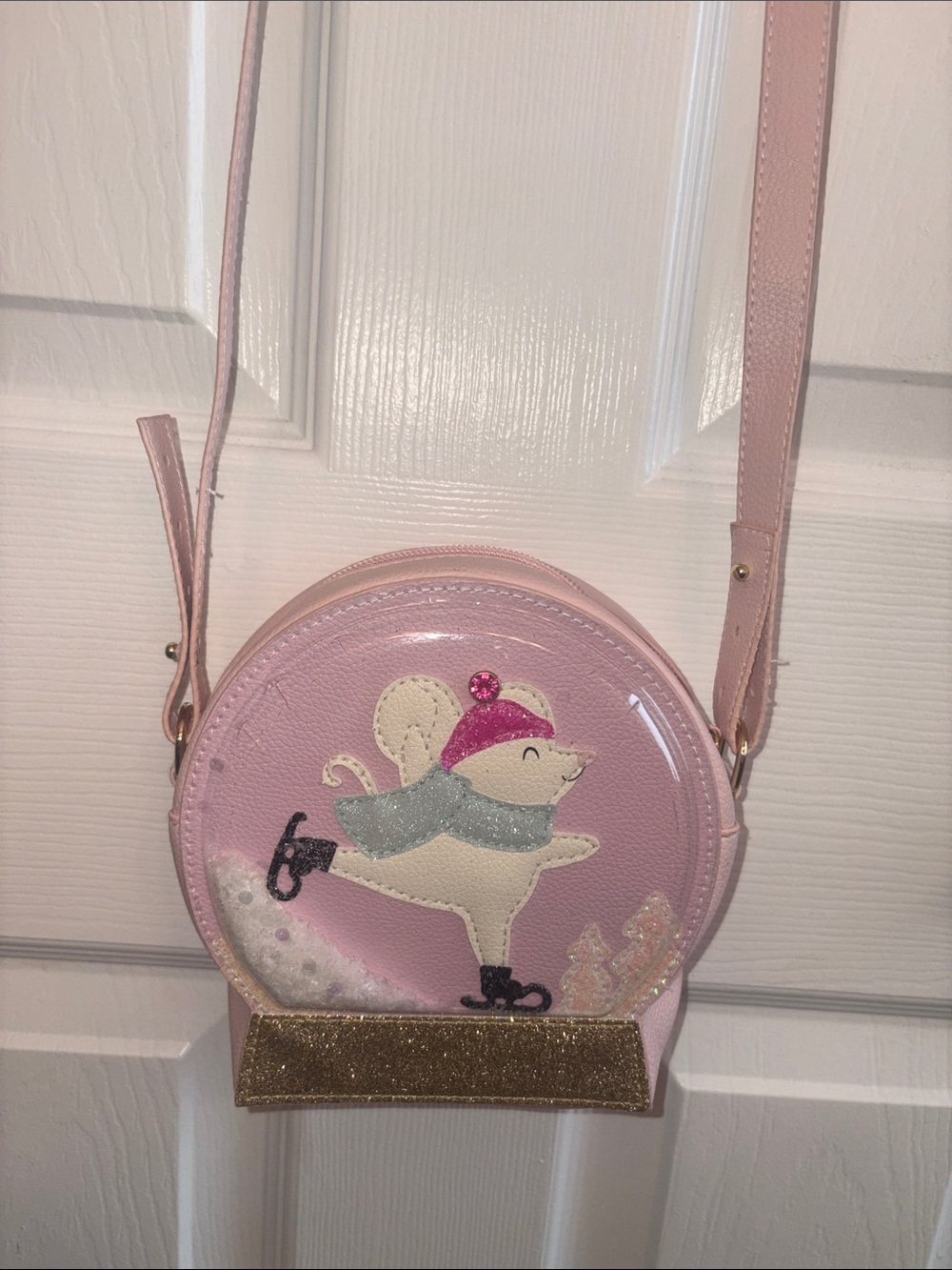 Bath & Body Works Pink Round Crossbody Bag with Ice-Skating Mouse Girls Kids